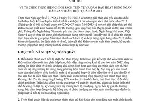 Chỉ thị 01/CT-NHNN năm 2013 thực hiện chính sách tiền tệ đảm bảo hoạt động