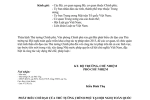 Công văn 1028/VPCP-PL gửi bài phát biểu của Thủ tướng tại Hội nghị toàn quốc