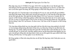 Công văn 939/BNN-HTQT ý kiến trả lời công văn 135/BNG-CÂu