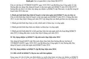 Công văn 1268/BGTVT-KHCN xây dựng kế hoạch dự toán ngân sách khoa học công nghệ