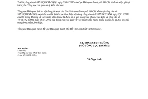 Công văn 886/TCHQ-GSQL làm thủ tục nhập khẩu rượu PMD