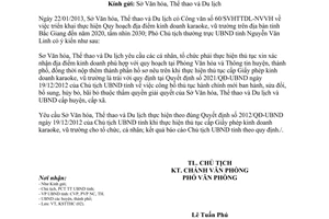 Công văn 336/UBND-KSTTHC Cấp Giấy phép kinh doanh karaoke vũ trường Bắc Giang