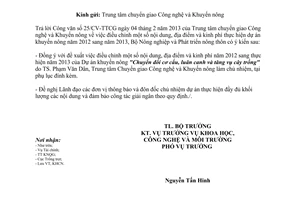 Công văn 1056/BNN-KHCN điều chỉnh nội dung và kinh phí khuyến nông trung ương