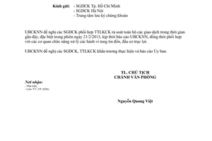 Công văn 537/UBCK-VP phối hợp rà soát giao dịch xử lý tin đồn