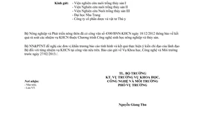 Công văn 1073/BNN-KHCN báo cáo kết quả thực hiện ý kiến chỉ đạo của lãnh đạo