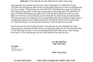 Công văn 1566/BTP-HCTP báo cáo kết quả thực hiện Điều 22 Luật Quốc tịch 2008