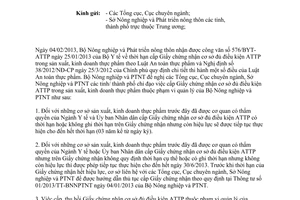 Công văn 702/BNN-QLCL 2013 thời hạn cấp Giấy chứng nhận cơ sở đủ điều kiện An toàn thực phẩm