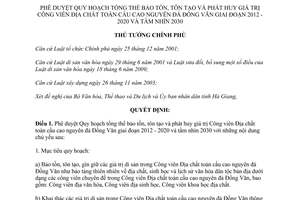 Quyết định 310/QĐ-TTg năm 2013 phê duyệt Quy hoạch tổng thể bảo tồn tôn tạo