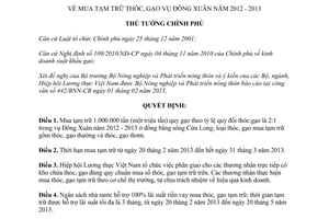 Quyết định 311/QĐ-TTg năm 2013 mua tạm trữ thóc gạo vụ đông xuân năm 2012