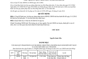 Quyết định 259/QĐ-UBND năm 2013 công bố Danh mục văn bản quy phạm pháp luật