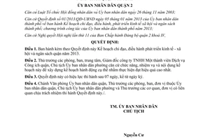 Quyết định 02/2013/QĐ-UBND Kế hoạch điều hành phát triển kinh tế xã hội