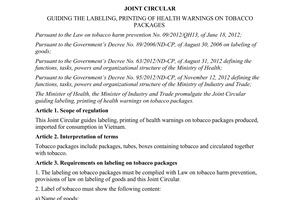 Joint circular No. 05/2013/TTLT-BYT-BCT guiding the labeling, printing of health