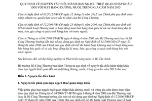 Thông tư 04/2013/TT-BCT nguyên tắc điều hành hạn ngạch thuế quan nhập khẩu