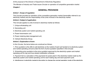 Circular No. 03/2013/TT-BCT regulation on operation of competitive generation ma