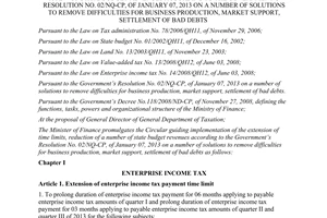 Circular No. 16/2013/TT-BTC guiding implementation of the extension of time