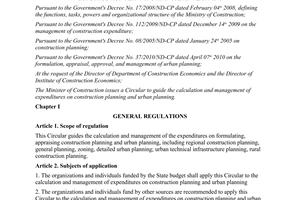 Circular No. 01/2013/TT-BXD guiding the calculation and management of expenditur