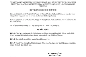 Quyết định 954/QĐ-BCT năm 2013 công bố thủ tục hành chính của Bộ Công Thương