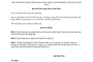 Quyết định 978/QĐ-BCT năm 2013 Kế hoạch của Bộ Công Thương thực hiện Luật