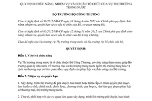 Quyết định 977/QĐ-BCT năm 2013 chức năng nhiệm vụ Vụ Thị trường trong nước