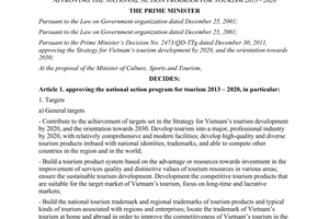 Decision No. 321/QD-TTg approving the national action program for tourism 2013