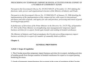 Circular No. 05/2013/TT-BCT prescribing on temporary import business activities
