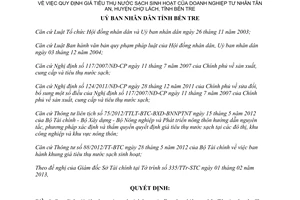 Quyết định 04/2013/QĐ-UBND giá tiêu thụ nước sạch sinh hoạt DNTN Tân An Bến Tre