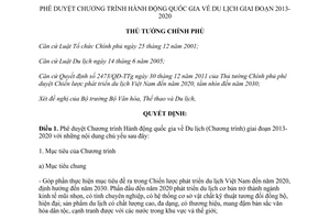 Quyết định 321/QĐ-TTg năm 2013 phê duyệt Chương trình Hành động quốc gia Du lịch