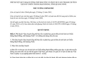 Quyết định 322/QĐ-TTg năm 2013 phê duyệt Quy hoạch tổng thể bảo tồn phát huy