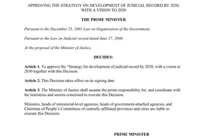 Decision No. 338/QD-TTg the strategy on development of judicial record