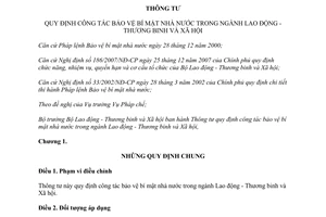 Thông tư 03/2013/TT-BLĐTBXH quy định công tác bảo vệ bí mật nhà nước