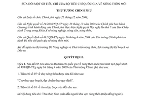 Quyết định 342/QĐ-TTg năm 2013 sửa đổi tiêu chí của Bộ tiêu chí quốc gia