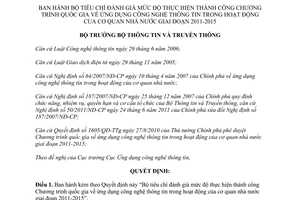 Quyết định 147/QĐ-BTTTT năm 2013 Bộ tiêu chí đánh giá mức độ thành công ứng dụng