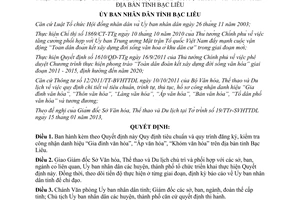 Quyết định 01/2013/QĐ-UBND công nhận gia đình văn hoá ấp văn hoá tỉnh Bạc Liêu