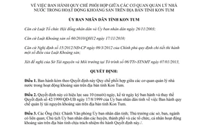 Quyết định 14/2013/QĐ-UBND Quy chế phối hợp giữa cơ quan hoạt động khoáng sản Ko