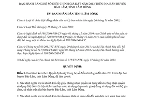 Quyết định 12/2013/QĐ-UBND Bảng hệ số điều chỉnh giá đất năm 2013 Lâm Đồng