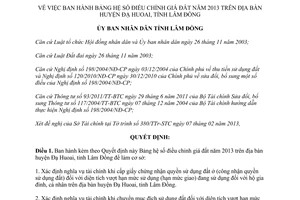 Quyết định 13/2013/QĐ-UBND Bảng hệ số điều chỉnh giá đất năm 2013 tỉnh Lâm Đồng