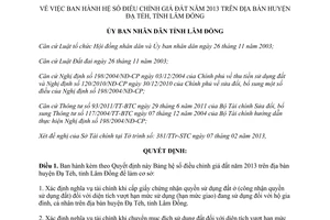 Quyết định 14/2013/QĐ-UBND Bảng hệ số điều chỉnh giá đất năm 2013 tỉnh Lâm Đồng