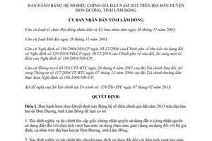 Quyết định 09/2013/QĐ-UBND Bảng hệ số điều chỉnh giá đất năm 2013 Lâm Đồng