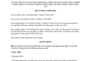 Quyết định 347/QĐ-TTg năm 2013 phê duyệt Chương trình phát triển ngành CN