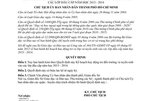 Quyết định 914/QĐ-UBND năm 2013 huy động trẻ đến trường tuyển sinh các lớp đầu cấp Hồ Chí Minh