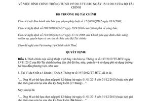 Quyết định 340/QĐ-BTC năm 2013 đính chính Thông tư 197/2012/TT-BTC