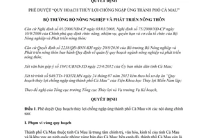 Quyết định 351/QĐ-BNN-TCTL 2013 Quy hoạch thủy lợi chống ngập úng thành phố Cà Mau
