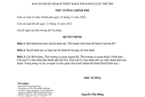 Quyết định 353/QĐ-TTg năm 2013 Kế hoạch triển khai thi hành Luật thủ đô