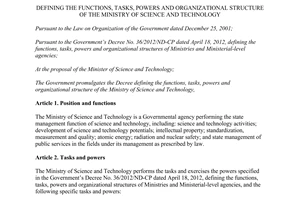 Decree No. 20/2013/ND-CP functions The Ministry of Science and Technology