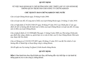 Quyết định 105/QĐ-UBCK năm 2013 hướng dẫn việc thiết lập công ty chứng khoán