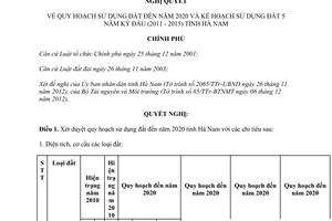 Nghị quyết 29/NQ-CP năm 2013 quy hoạch sử dụng đất đến năm 2020 kế hoạch sử dụng