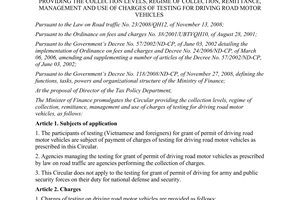 Circular No. 23/2013/TT-BTC providing the collection levels regime of collectio