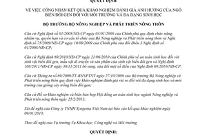 Quyết định 376/QĐ-BNN-KHCN năm 2013 công nhận kết quả khảo nghiệm đánh giá