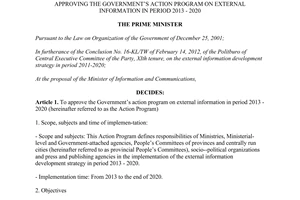 Decision No.368/QD-TTg Government’s action program on external information