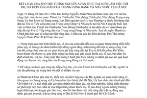 Thông tư 85/TB-VPCP kết luận Phó Thủ tướng Nguyễn Xuân Phúc tại buổi làm việc